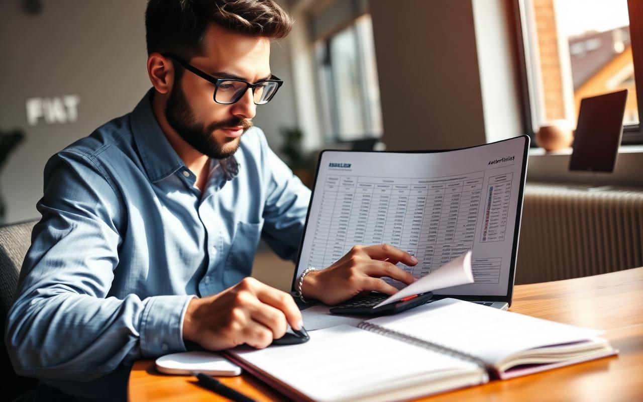 A small business owner planning an advertising budget on a laptop